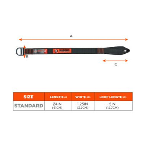 ergodyne Squids 3176 Anchor Choke Strap for Tool Tethering, 40 lb Max Safe Working Capacity, 24" Long, Black (19176)