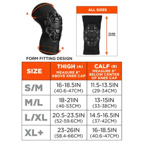 ergodyne ProFlex 550 Padded Knee Sleeves with 3-Layer Foam Cap, Slip-On, Small/Medium, Black, Pair (18550)