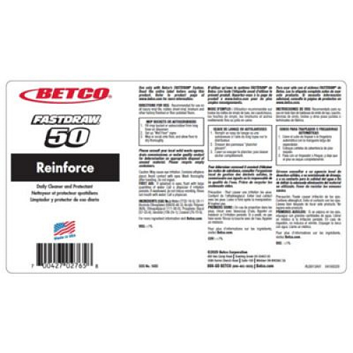 Betco Reinforce FastDraw Floor Cleaner and Protectant, Lemon Scent, 2 L Bottle, 4/Carton (16834700)
