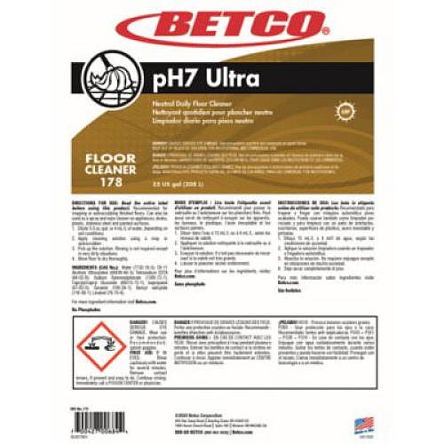 Betco pH7 Ultra Floor Cleaner, Lemon Scent, 55 gal Drum (1785500)
