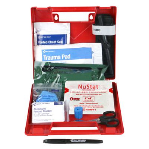 First Aid Only Bleeding Control Wall Station Single Kit - Deluxe, 14 Pieces, Plastic Case (91309)