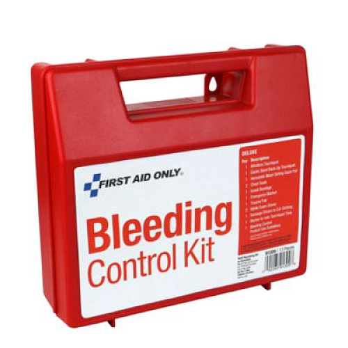 First Aid Only Bleeding Control Wall Station Single Kit - Deluxe, 14 Pieces, Plastic Case (91309)