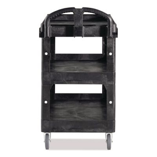 Rubbermaid Commercial BRUTE 3-Shelf Heavy-Duty Ergo Lipped Utility Cart, Resin, 3 Shelves, 600 lb Capacity, 25.24" x 44" x 47", Black (2196862)