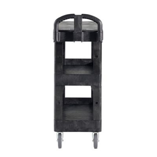 Rubbermaid Commercial BRUTE 3-Shelf Heavy-Duty Ergo Flat Utility Cart, Plastic, 3 Shelves, 600 lb Capacity, 25.24" x 48.63" x 46.18", Black (2203280)