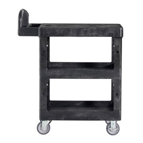 Rubbermaid Commercial BRUTE 3-Shelf Heavy-Duty Ergo Flat Utility Cart, Plastic, 3 Shelves, 600 lb Capacity, 25.24" x 48.63" x 46.18", Black (2203280)