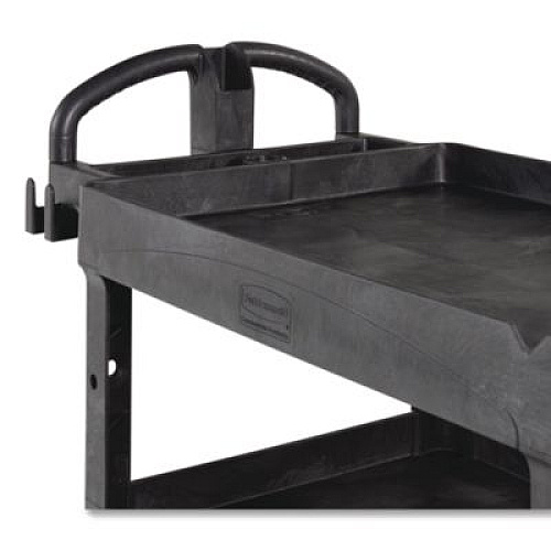 Rubbermaid Commercial BRUTE 3-Shelf Heavy-Duty Ergo Lipped Utility Cart, Resin, 3 Shelves, 600 lb Capacity, 25.24" x 44" x 47", Black (2196862)