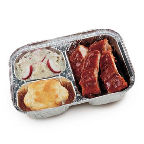HFA Three-Compartment Oblong Food Container, 24 oz, 6.38 x 1.47 x 8, Silver, Aluminum, 500/Carton (204500)