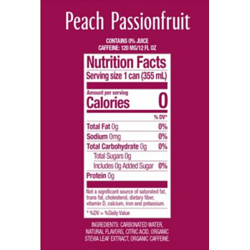 Zevia Zero Sugar Naturally Sweetened Energy Drink, Peach Passionfruit, 12 oz Cans, 12/Carton (0195712)