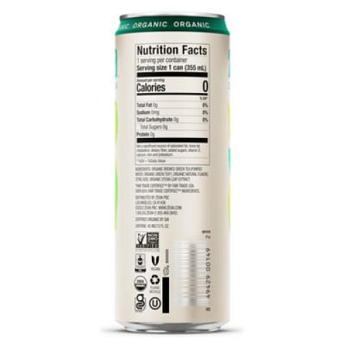 Zevia Zero Sugar Naturally Sweetened Green Tea, 12 oz Can, 12/Carton (0170612)