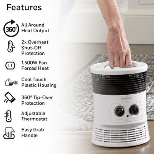 Honeywell Surround Fan Forced Heater, 1,500 W, 8.1 x 11.2 x 7.9, White (HHF360W)