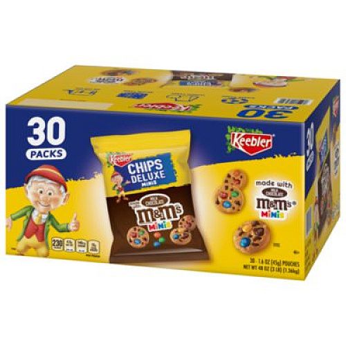 Keebler M and M Cookie Packs, Chocolate, 1.6 oz Pouch, 30/Box, 2 Boxes/Carton (60004085)