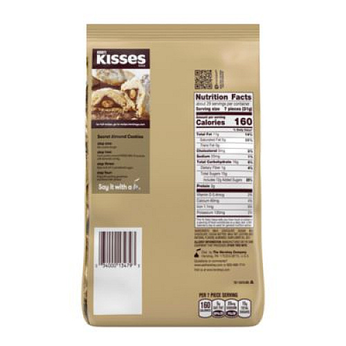 Hershey's KISSES with Almonds, Milk Chocolate, 32 oz Pack, 2 Packs/Carton (60004091)
