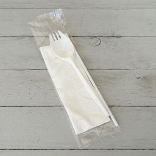 Boardwalk School Cutlery Kit, Mediumweight, Napkin/Spork/Straw, 5.31", Plastic, White, 1,000/Carton (SCHOOLKITPP)