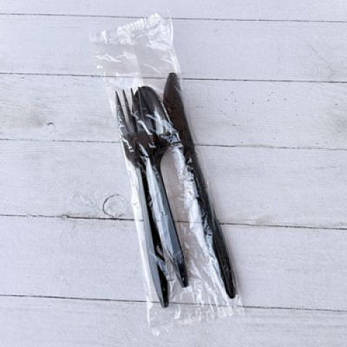 Boardwalk Three-Piece Polypropylene Cutlery Kit, Mediumweight, Fork/Knife/Spoon, Plastic, Black, 250/Carton (3KITBLPP)