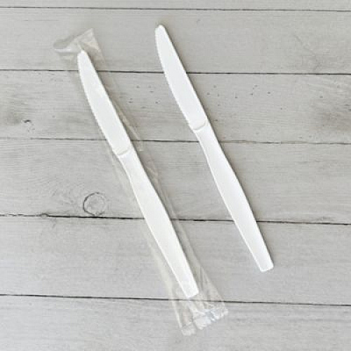 Boardwalk Heavyweight Wrapped Polystyrene Cutlery, Knife, Plastic, White, 1,000/Carton (KNIFEWHPSIW)