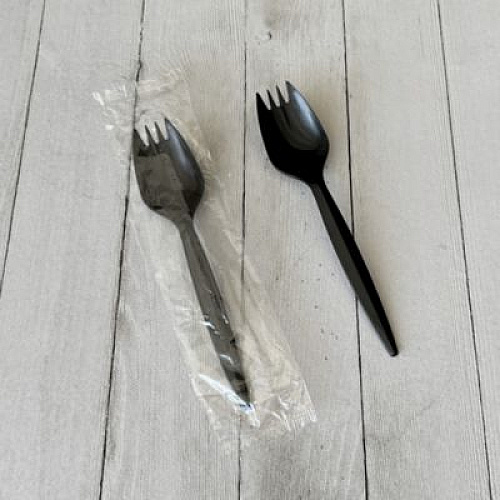 Boardwalk Mediumweight Wrapped Polypropylene Cutlery, Spork, Plastic, Black, 1,000/Carton (SPORKBLPPIW)