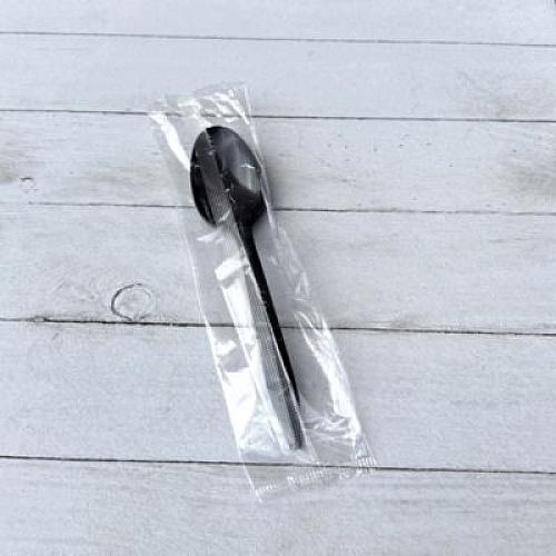 Boardwalk Mediumweight Polypropylene Cutlery, Individually Wrapped, Spoon, Plastic, Black, 1,000/Carton (SPOONBLPPIW)