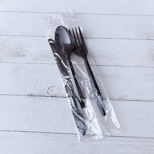 Boardwalk Three-Piece Polystyrene Cutlery Kit, Mediumweight, Fork/Knife/Spoon, Plastic, Black, 250/Carton (3KITBLPS)