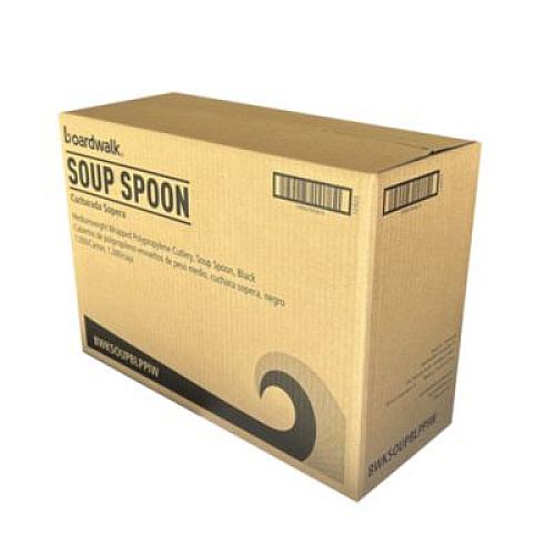 Boardwalk Mediumweight Wrapped Polypropylene Cutlery, Soup Spoon, Plastic, Black, 1,000/Carton (SOUPBLPPIW)