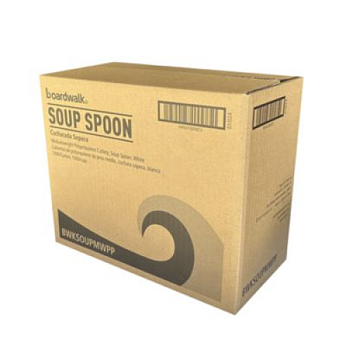 Boardwalk Mediumweight Polypropylene Cutlery, Soup Spoon, 4.86", Plastic, White, 1,000/Carton (SOUPMWPP)