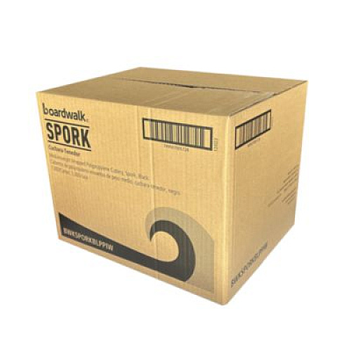 Boardwalk Mediumweight Wrapped Polypropylene Cutlery, Spork, Plastic, Black, 1,000/Carton (SPORKBLPPIW)