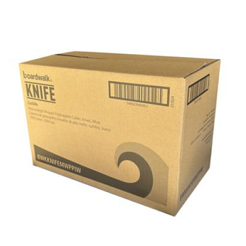 Boardwalk Mediumweight Wrapped Polypropylene Cutlery, Knife, 5.86", Plastic, White, 1,000/Carton (KNIFEMWPPIW)