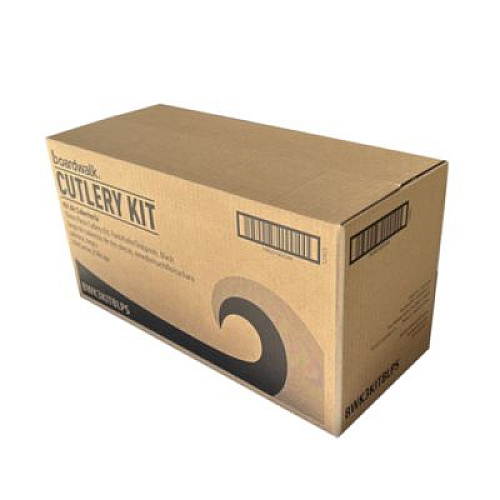 Boardwalk Three-Piece Polystyrene Cutlery Kit, Mediumweight, Fork/Knife/Spoon, Plastic, Black, 250/Carton (3KITBLPS)
