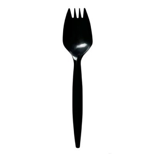 Boardwalk Mediumweight Wrapped Polypropylene Cutlery, Spork, Plastic, Black, 1,000/Carton (SPORKBLPPIW)
