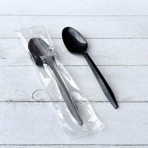 Boardwalk Mediumweight Polypropylene Cutlery, Individually Wrapped, Spoon, Plastic, Black, 1,000/Carton (SPOONBLPPIW)