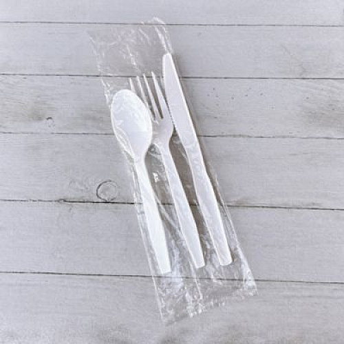 Boardwalk Three-Piece Polystyrene Cutlery Kit, Heavyweight, Fork/Knife/Spoon, Plastic, White, 250/Carton (3KITHVYWH)