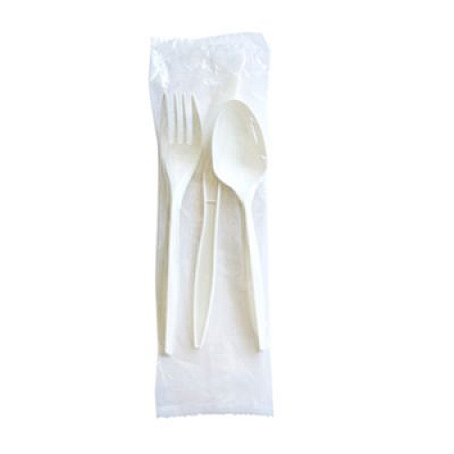 Boardwalk Three-Piece Cutlery Kit, Mediumweight, Fork/Knife/Spoon, 6.97", Plastic, White, 250/Carton (3COMBOKITPP)