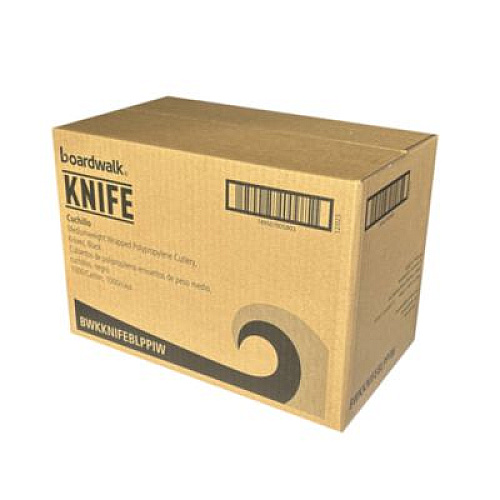 Boardwalk Mediumweight Wrapped Polypropylene Cutlery, Knife, Plastic, Black, 1,000/Carton (KNIFEBLPPIW)