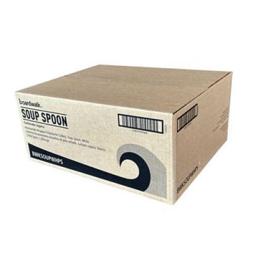 Boardwalk Heavyweight Wrapped Polystyrene Cutlery, Soup Spoon, Plastic, White, 1,000/Carton (SOUPWHPS)