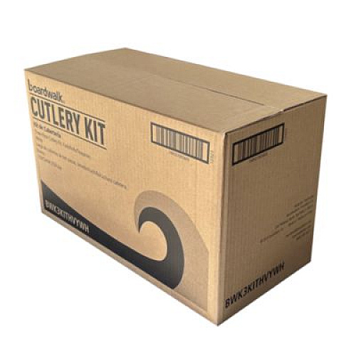 Boardwalk Three-Piece Polystyrene Cutlery Kit, Heavyweight, Fork/Knife/Spoon, Plastic, Black, 250/Carton (3KITHVYBL)