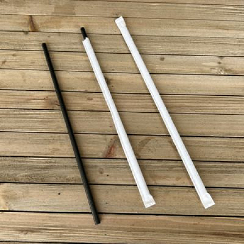 Boardwalk Wrapped Jumbo Straws, 10.25", Polypropylene, Black, 500/Pack, 4 Packs/Carton (JSTW1025BK)