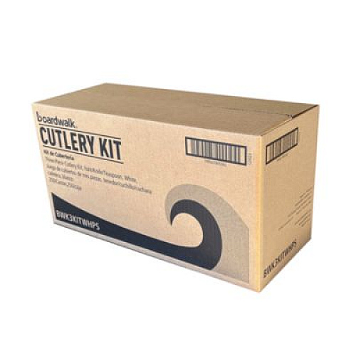 Boardwalk Three-Piece Polystyrene Cutlery Kit, Mediumweight, Fork/Knife/Spoon, Plastic, White, 250/Carton (3KITWHPS)