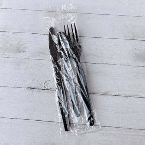 Boardwalk Three-Piece Polystyrene Cutlery Kit, Heavyweight, Fork/Knife/Spoon, Plastic, Black, 250/Carton (3KITHVYBL)