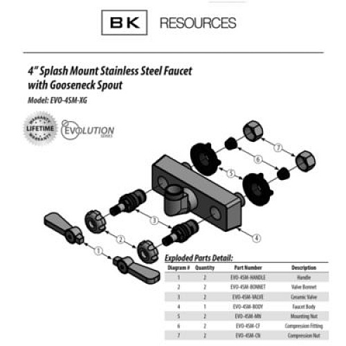 BK Resources Evolution Splash Mount Stainless Steel Faucet, 9.06" Height/4.5" Reach, Stainless Steel (EVO4SM4G)