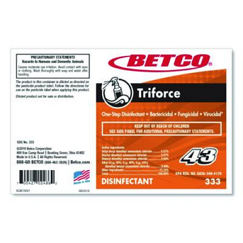 Betco Triforce FastDraw Disinfectant, Fresh Scent, 2 L Bottle, 4/Carton (3334700CT)