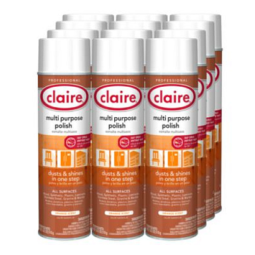 Claire Multi Purpose Polish, Citrus Scent, 18 oz Aerosol Spray, 12/Carton (814)