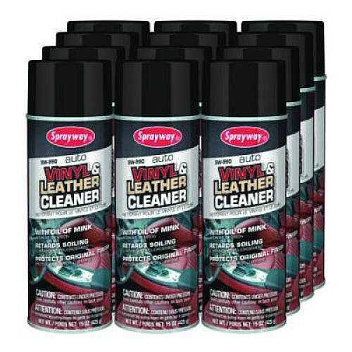 Sprayway Vinyl and Leather Cleaner, Leather Scent, 15 oz Aerosol Spray, 12/Carton (990)