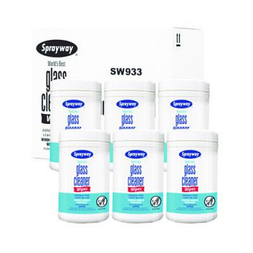Sprayway Glass Cleaner Wipes, 1-Ply, 10 x 12, White, 6/Carton (933)