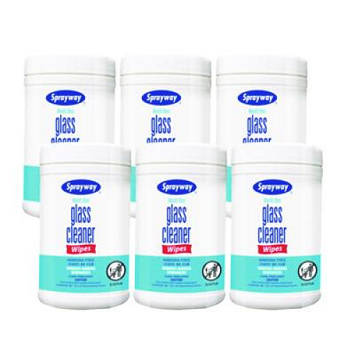 Sprayway Glass Cleaner Wipes, 1-Ply, 10 x 12, White, 6/Carton (933)