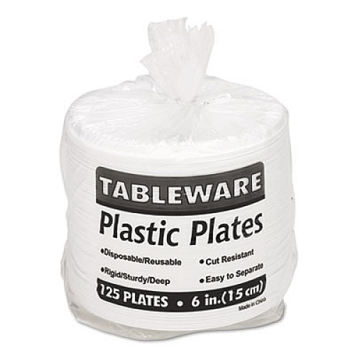 Tablemate Plastic Dinnerware, Plates, 6" dia, White, 125/Pack (6644WH)