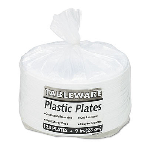 Tablemate Plastic Dinnerware, Plates, 9" dia, White, 500/Carton (9644WH)