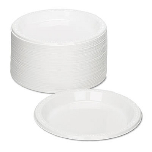 Tablemate Plastic Dinnerware, Plates, 9" dia, White, 500/Carton (9644WH)