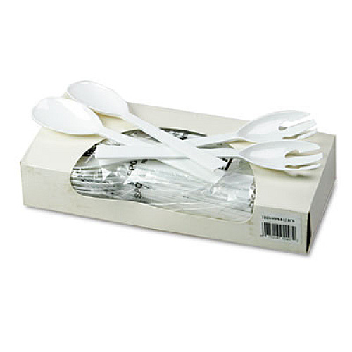 Tablemate Table Set Plastic Serving Forks and Spoons, 9.5", White, 48/Pack (W95PK4)