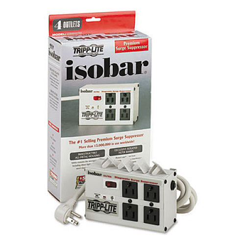 Tripp Lite Isobar Surge Protector, 4 Outlets, 6 ft Cord, 3330 Joules, Diagnostic LEDs (ISOBAR4ULTRA)