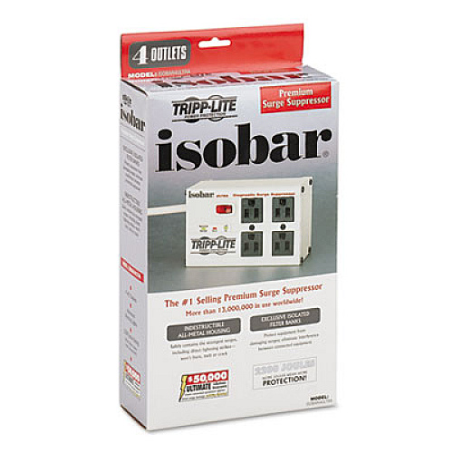 Tripp Lite Isobar Surge Protector, 4 Outlets, 6 ft Cord, 3330 Joules, Diagnostic LEDs (ISOBAR4ULTRA)
