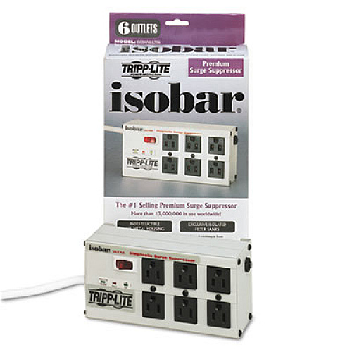 Tripp Lite Isobar Surge Protector, 6 Outlets, 6 ft Cord, 3330 Joules, Metal Housing (ISOBAR6ULTRA)